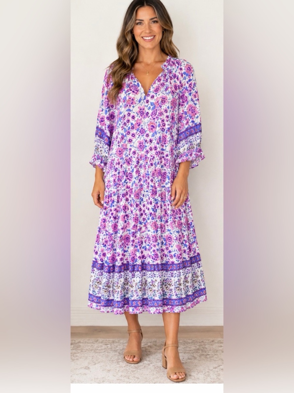 Easel Bohemian Floral Midi Dress – Size Medium